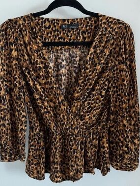 Zara | Cheetah Print Wrap Top XS Brown Animal Print V-Neck Elastic Waist